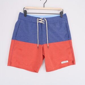 Fair Harbor Board Shorts Mens 30 Blue Red Colorblock Swim Beach Lace Up